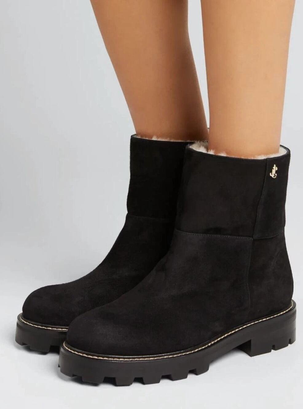 Jimmy Choo Womens Boots 37 6.5 Haysel Black Shearling Lined Suede Ankle Italy